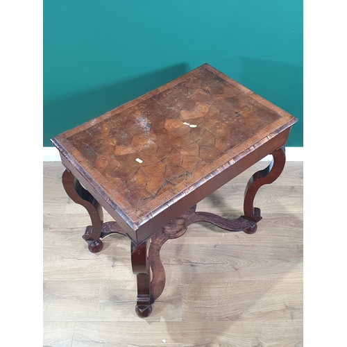 672 - A Continental 18th Century oyster veneered and walnut Side Table with moulded top raised on square s... 