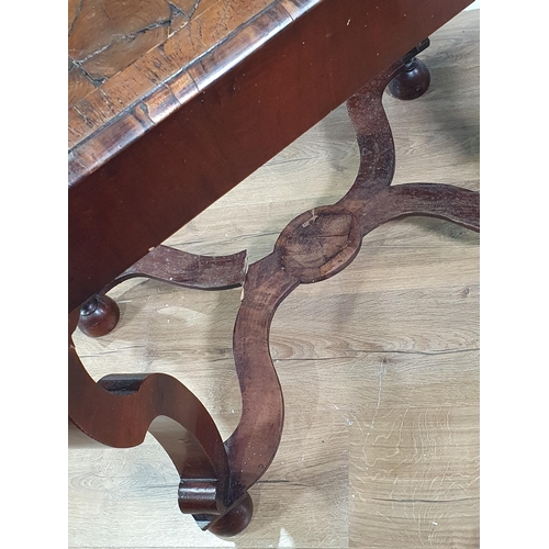 672 - A Continental 18th Century oyster veneered and walnut Side Table with moulded top raised on square s... 