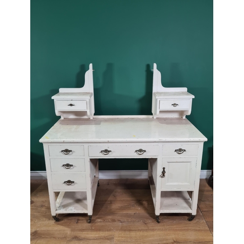 682 - An antique white painted pine Dressing Chest fitted five drawers and single cupboard doors 4ft 3in H... 