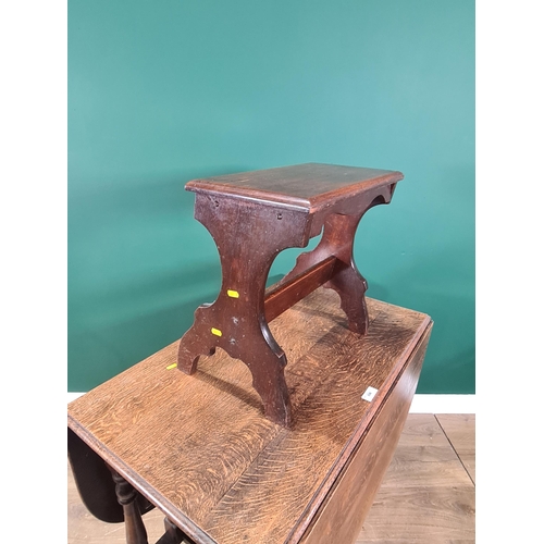 696 - A mahogany Step/Stool on shaped supports, and an oak Dropleaf Table on turned supports, 2ft 6