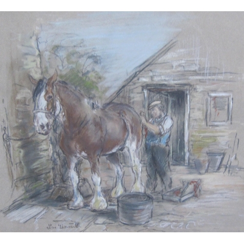 302 - NORAH HOWARTH. A Shepherd and his Dog, signed, coloured chalks, 11 1/4 x 15 in ; and two other drawi... 