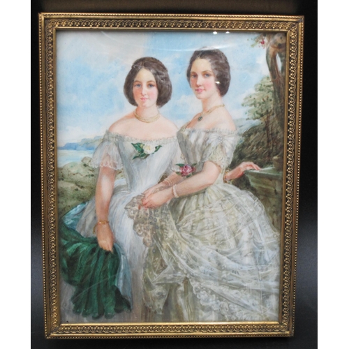 311 - ENGLISH SCHOOL, 19TH CENTURY. Portrait miniature of two Girls, wearing white dresses, both standing ... 