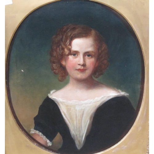 314 - ENGLISH SCHOOL CIRCA 1850. Portrait of a Girl, wearing a black Dress and white blouse, oil on canvas... 