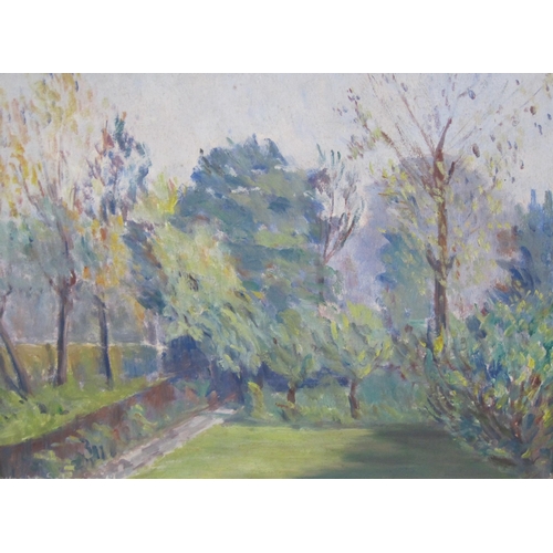 317 - WENDY SOLOMON. A Garden view with Trees, signed, oil on canvas board, 12 x 16 in; and an oil paintin... 