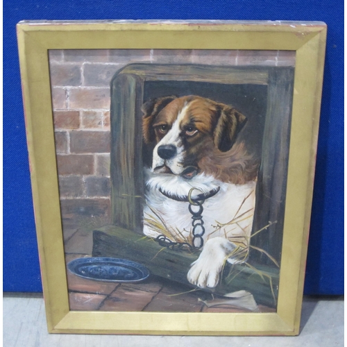 319 - ENGLISH SCHOOL. St. Bernard in a Kennel, oil on canvas, 16 1/2 x 14 in (R3)