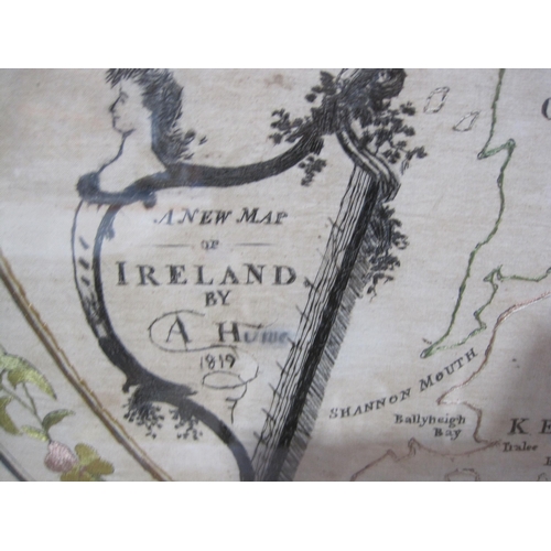 352 - An embroidered map of Ireland, by A.H., 1819, oval, 24 x 18 in