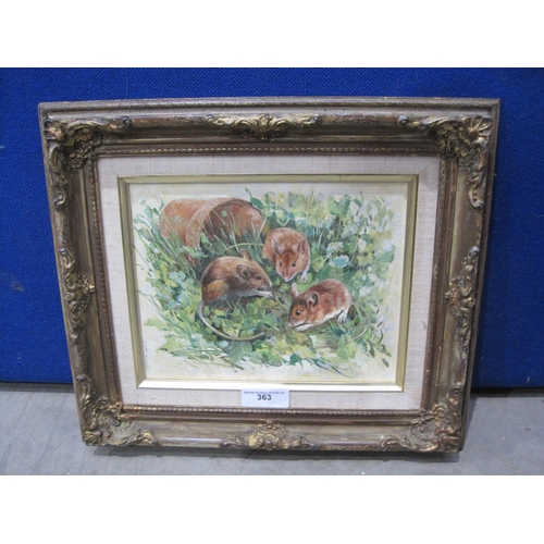 363 - JOHN BAKER. Field Mice, signed, oil on board, 8 x 10 in Provenance. The Chalke Valley Gallery, Broad... 