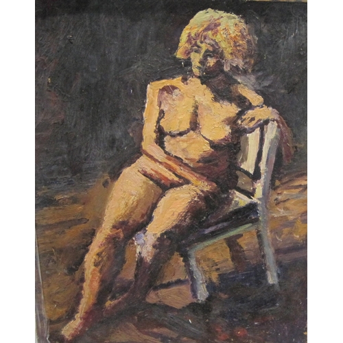 372 - ENGLISH SCHOOL CIRCA 1970. A Female Nude seated, oil on board, 9 x 6 1/2 in; together with a black a... 