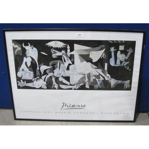 376 - A framed reproduction poster depicting Picasso's Guernica; various unframed photographic prints of F... 