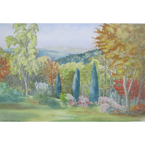 378 - ELIZABETH H. ELLISON. A garden Landscape, signed and dated 1990, watercolour, 24 x 26 in; together w... 