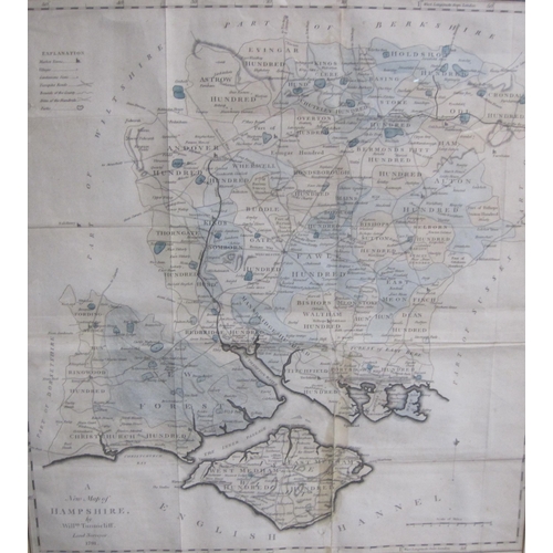 380 - An engraved coloured  map titled 'A New Map of Hampshire by William Tunnicliff, Land surveyor 1791,'... 