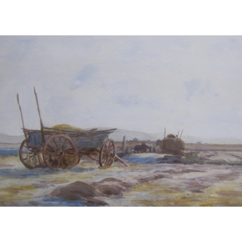 381 - ENGLISH SCHOOL CIRCA 1910. Wagons in a Field at harvest-Time, watercolour, 10 x 13 1/2 in; an oil pa... 