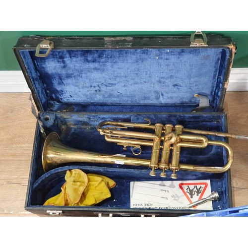 716 - A cased Lafleur Special French Horn, A/F, mixed Plated Ware, Fire Irons, Umbrella Stand, a quantity ... 