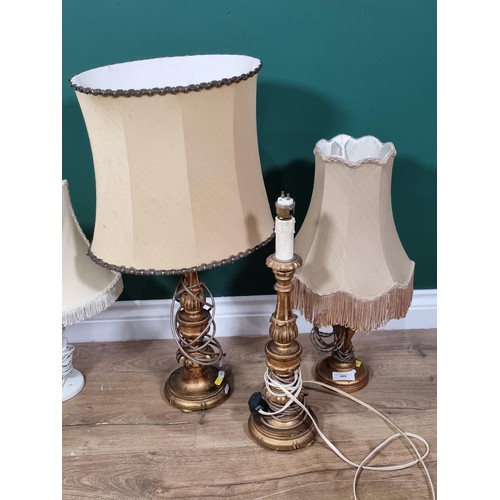 469 - Three gilt Table Lamps and two white Table Lamps, failed PAT, (R6)