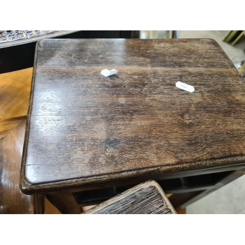 454 - A set of three Chinese hardwood Tables, 18 1/2in H, and another of similar design, 10 1/2in H, (R5)