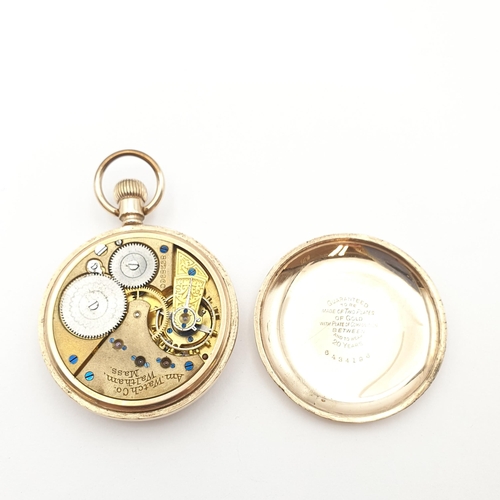 155 - An open faced keyless wind Waltham Pocket Watch the white enamel dial with roman numerals and subsid... 