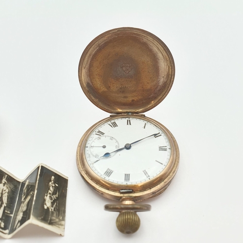 258 - An early 20th century Pocket Watch in gold-plated case, the white enamelled dial having Roman numera... 