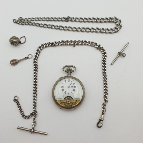 260 - An early 20th century silver 'Hebdomas' 8 day Pocket Watch, having a cut-away white enamel dial over... 