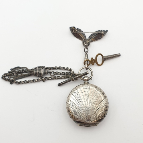 263 - A continental silver Lady's Fob Watch having cream enamel dial with Roman numerals and applied gold ... 