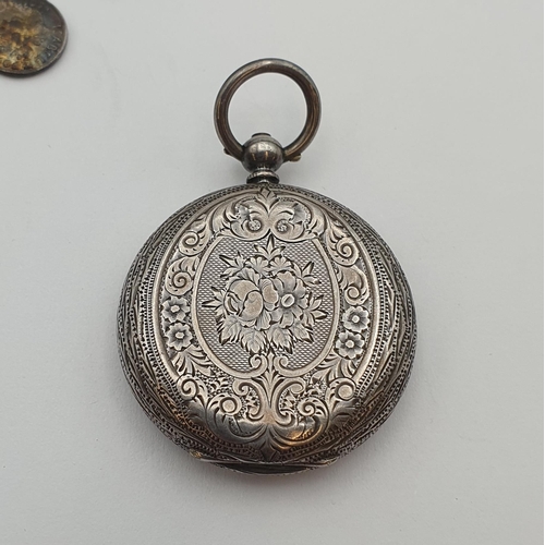 264 - A silver lady's Fob Watch having cream enamel dial with Roman numerals and applied gold detail, hall... 