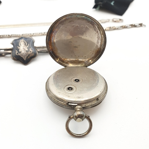 266 - A silver-plated Pocket Watch, two silver Bracelets, a Thai Silver Tie Clip, a zip-style Necklace A/F... 