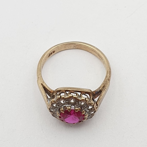 267 - A synthetic Ruby & White Stone (spinel) Ring, claw-set round mixed-cut synthetic ruby surrounded by ... 