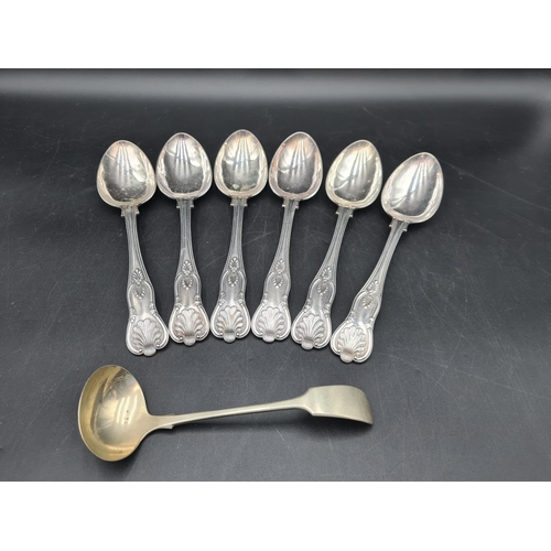 119 - Six plated Table Spoons king's pattern and a fiddle pattern Sauce Ladle