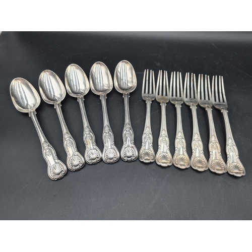 120 - Six George IV silver Dinner Forks and five Table Spoons king's pattern, London 1828, maker: W.C for ... 