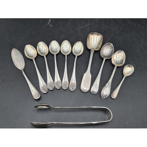 125 - Five Edward VII silver Coffee Spoons with scroll finials,London 1906, a Jam Spoon, London 1836, thre... 