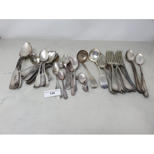 128 - A quantity of white metal and plated Continental Cutlery fiddle pattern, and sundry plated Cutlery