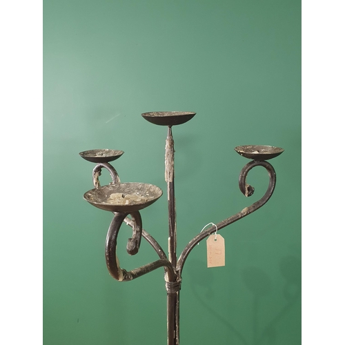 17 - A wrought iron three branch Candle Stand, 4ft (R3)