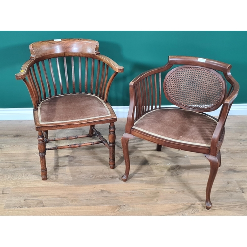 20 - A late Victorian mahogany Elbow Chair with rail back, upholstered seat on turned front legs, and ano... 