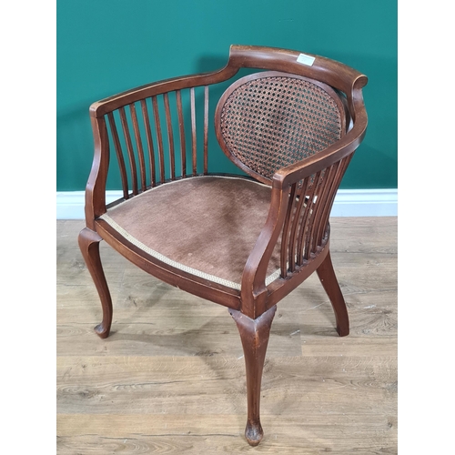 20 - A late Victorian mahogany Elbow Chair with rail back, upholstered seat on turned front legs, and ano... 