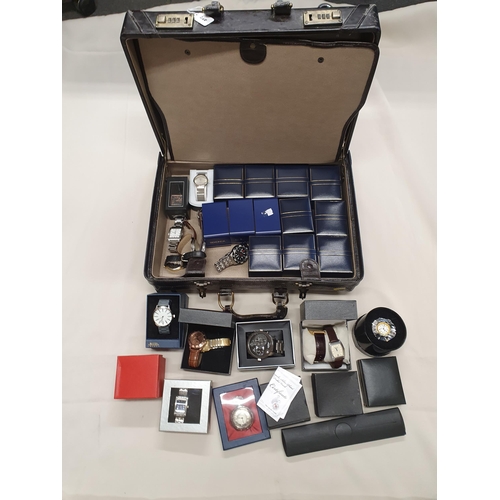 268 - A briefcase containing a collection of modern mostly quartz gentleman's Wristwatches