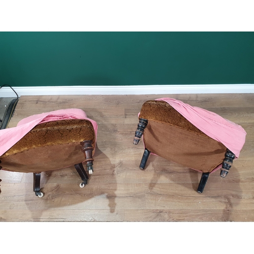 28 - Two Victorian Nursing Chairs with pink covers on turned front legs. (R3).