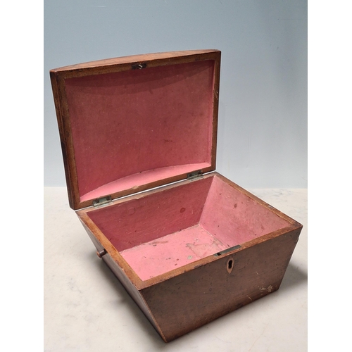 3 - A 19th century mahogany domed top Work Box and a mahogany sarcophagus Tea Caddy, lacks interior (R3)