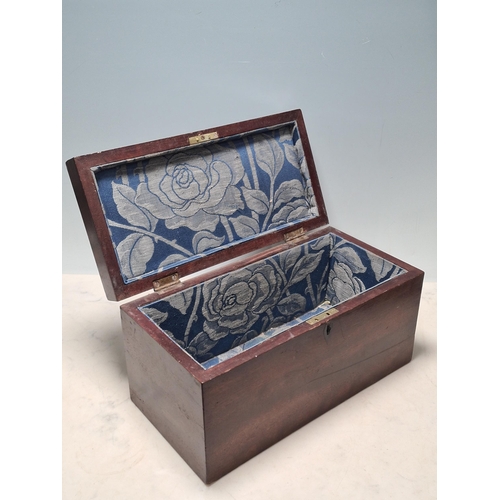 3 - A 19th century mahogany domed top Work Box and a mahogany sarcophagus Tea Caddy, lacks interior (R3)