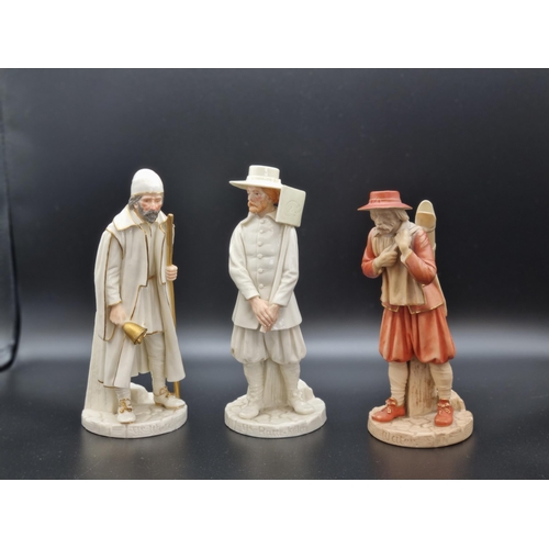 312 - Three Worcester Hadley figures, Ye Watchman, The Rat Killer (restored with broken stick) and Water, ... 