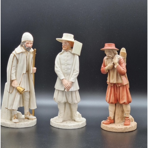 312 - Three Worcester Hadley figures, Ye Watchman, The Rat Killer (restored with broken stick) and Water, ... 