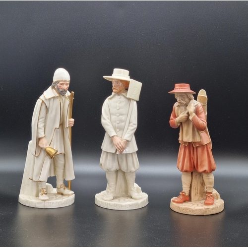 312 - Three Worcester Hadley figures, Ye Watchman, The Rat Killer (restored with broken stick) and Water, ... 