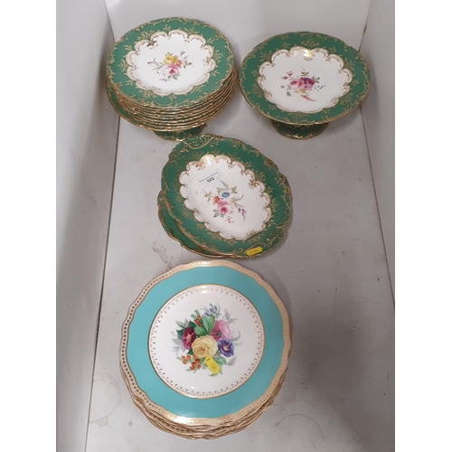 322 - A Wedgwood part Dessert Service to include two Comports, Side Plates, with floral and gilt designs, ... 