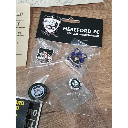 42 - Hereford United Football interest including Badges, a Picture, Tickets and a FA Cup Giant Killers Te... 