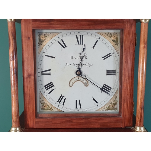 45 - A long case Clock with painted square dial with floral decorations, 30 hour movement, complete with ... 