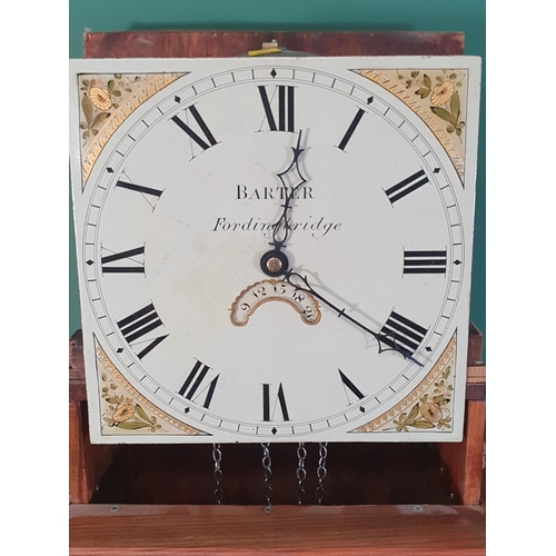 45 - A long case Clock with painted square dial with floral decorations, 30 hour movement, complete with ... 