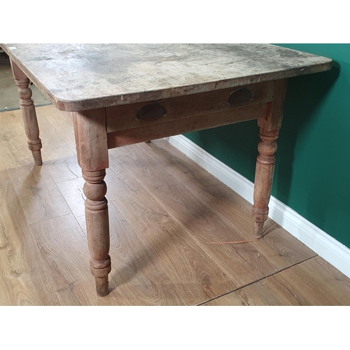 496 - A pine Kitchen Table with single fitted drawer and raised on turned supports, 2ft 6