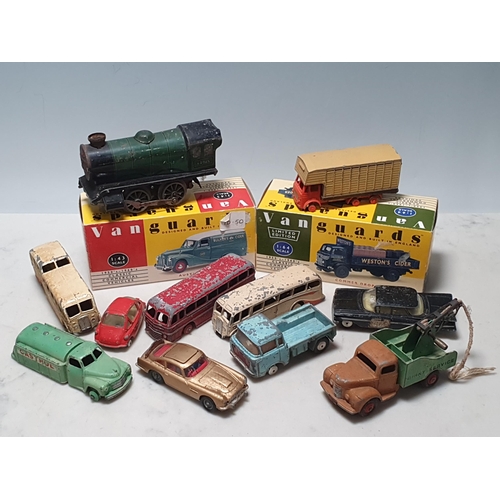 5 - A box and a Tray of die cast models of cars, Buses, Fire Engine, 