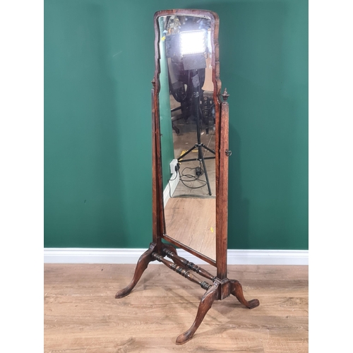 513 - A mahogany framed Robing Mirror with shaped supports, 5ft 1in H (R5)