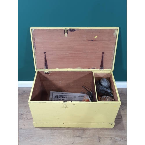 553 - A yellow painted pine Blanket Box with hinged cover and plinth base, 2ft 9in W (R6)