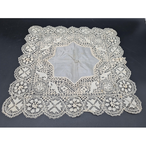 56 - A quantity of Lace including long table runner with floral design, 10ft x 2ft, table mat and place m... 