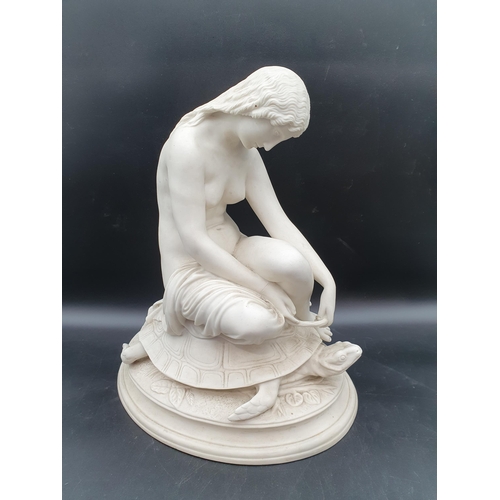 59 - A 19th century parian Figure of Goddess Latona resting on a turtle on oval base, 14 1/2in